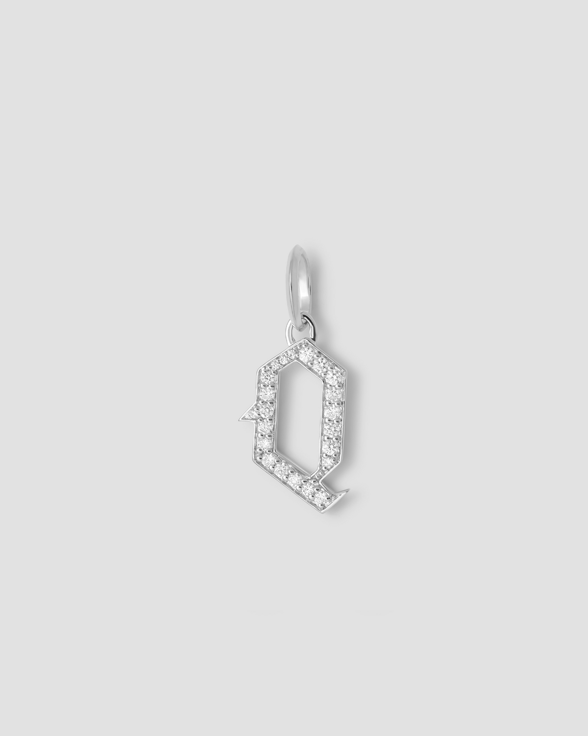Capital Gothic Letter Charm with Pavé White Diamonds 18K gold charm - product detail shot | necklace with charms