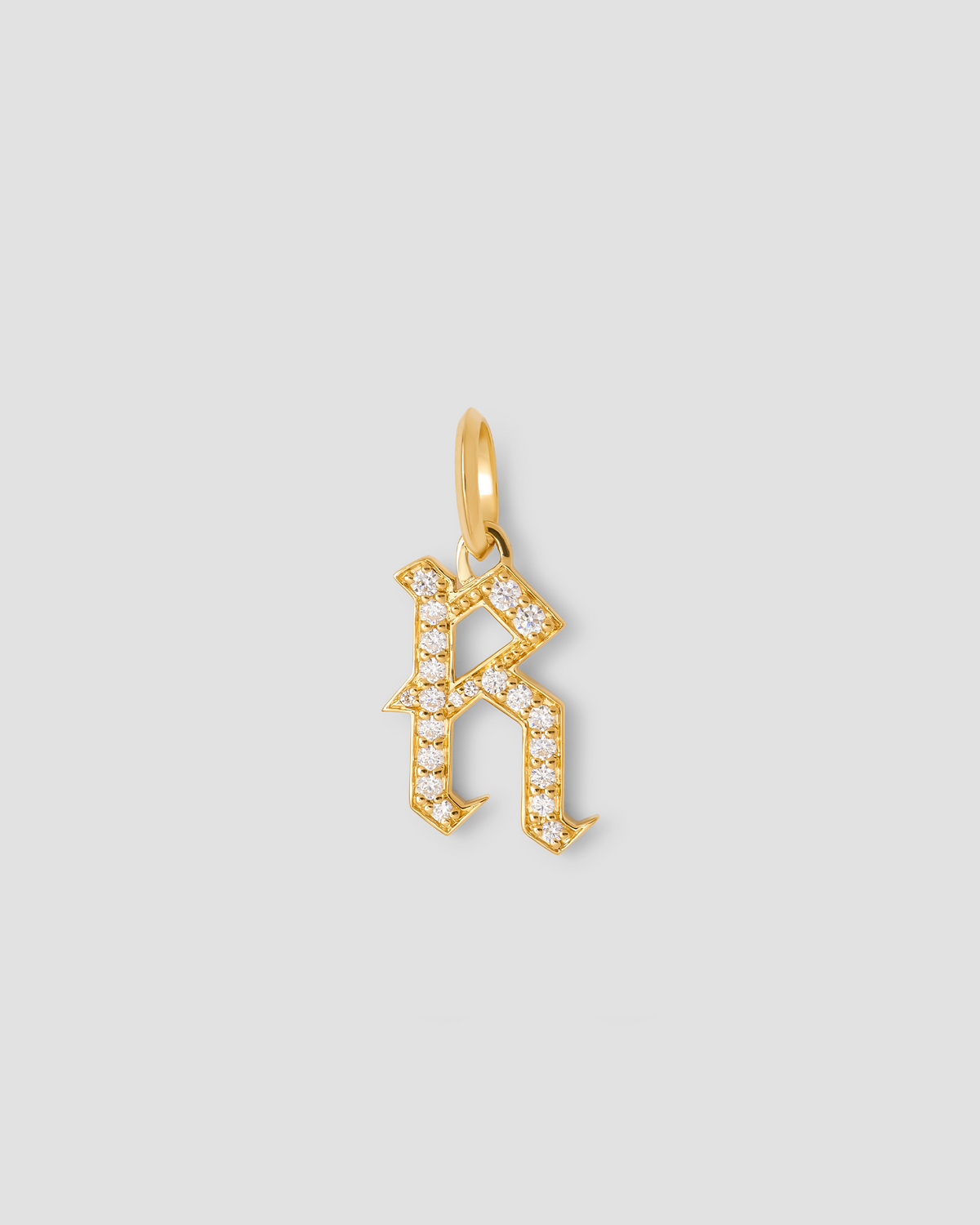 Capital Gothic Letter Charm with Pavé White Diamonds 18K gold charm - worn look | necklace with charms