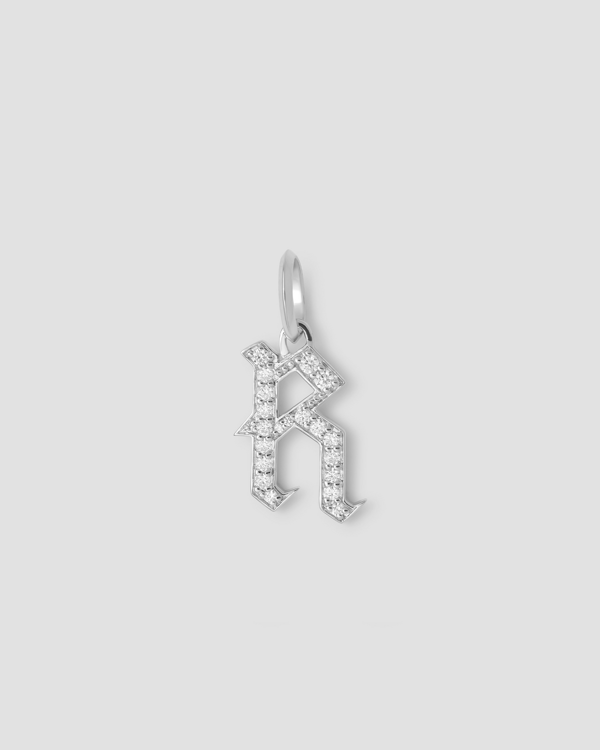 Capital Gothic Letter Charm with Pavé White Diamonds 18K gold charm - back view | necklace with charms