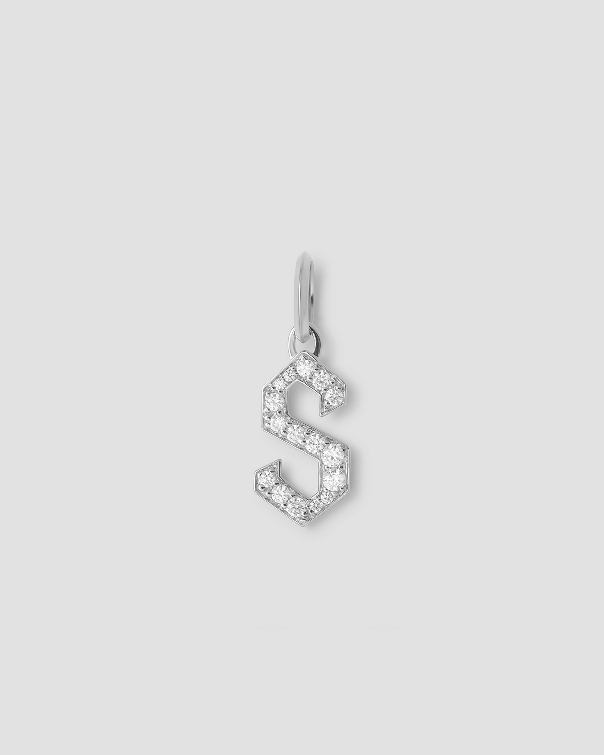 Capital Gothic Letter Charm with Pavé White Diamonds 18K gold charm - front view | necklace with charms