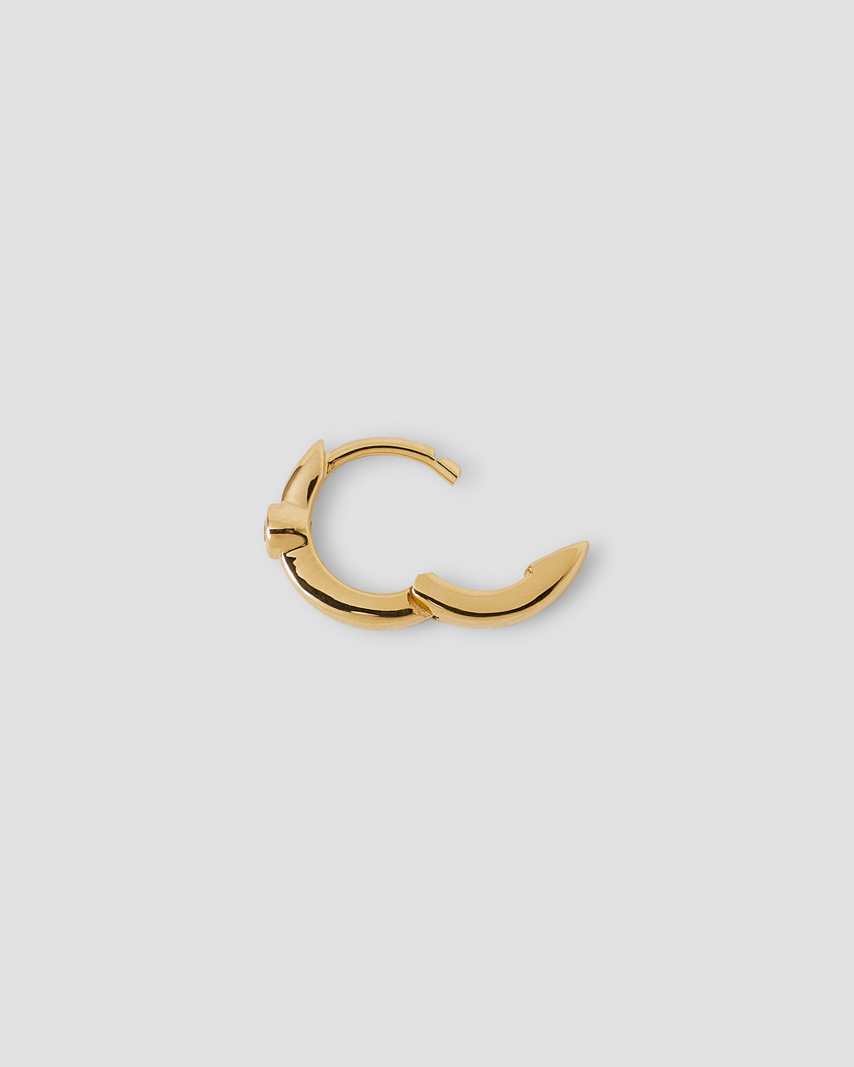 18K Essential Single Stone Tiny Huggie gold earring - worn look | diamond huggie earrings