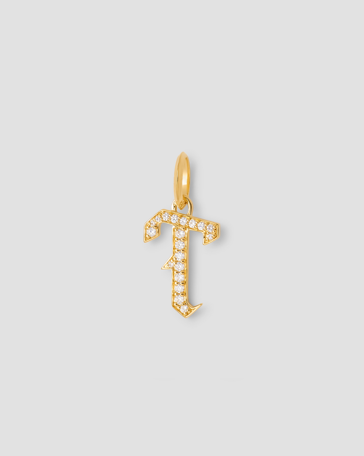 Capital Gothic Letter Charm with Pavé White Diamonds 18K gold charm - back view | necklace with charms