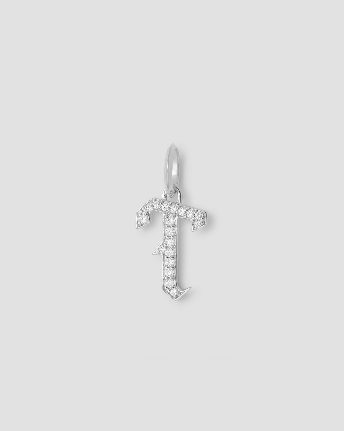 Capital Gothic Letter Charm with Pavé White Diamonds 18K gold charm - close-up detail | necklace with charms