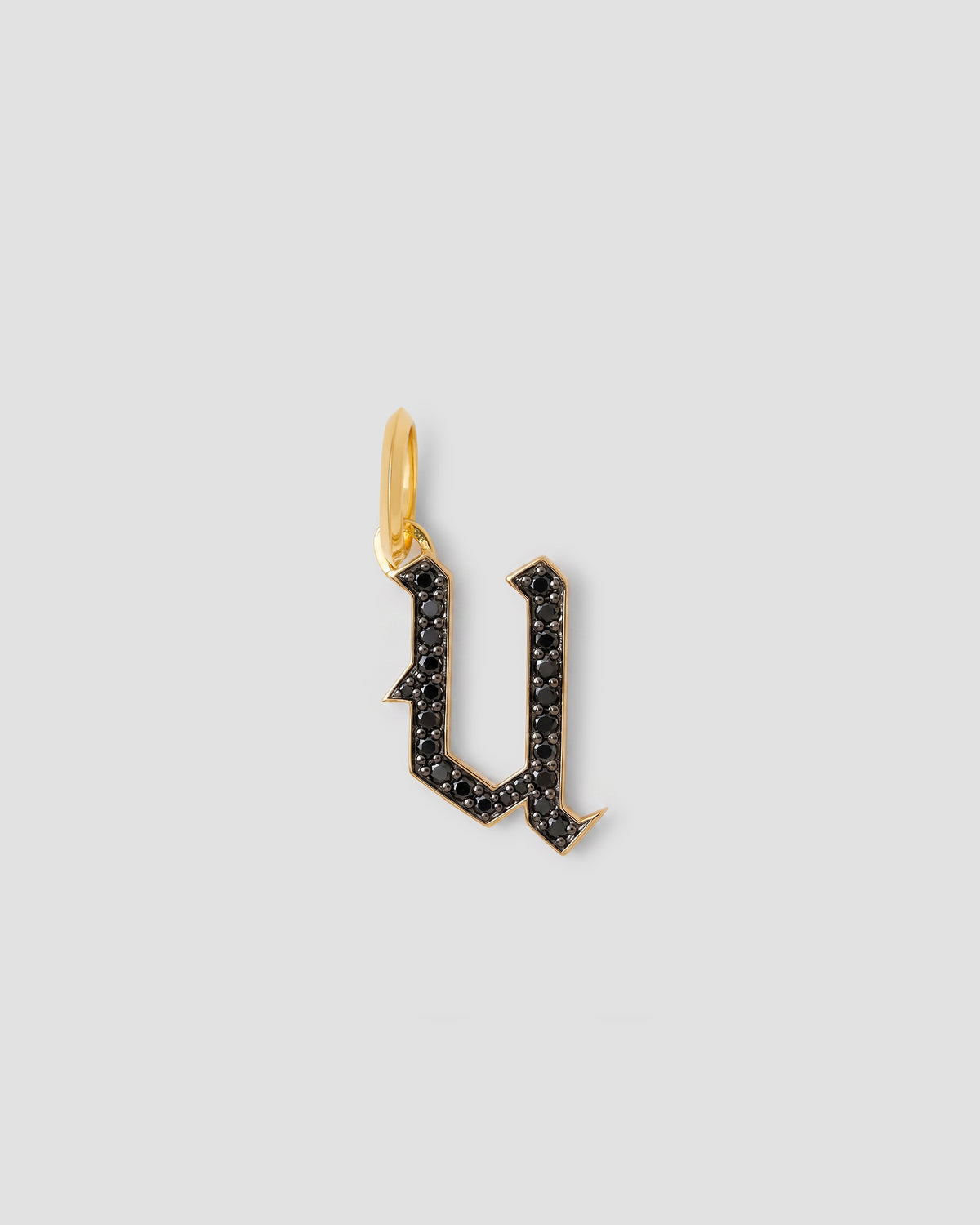 Capital Gothic Letter Charm with Pavé Black Diamonds
