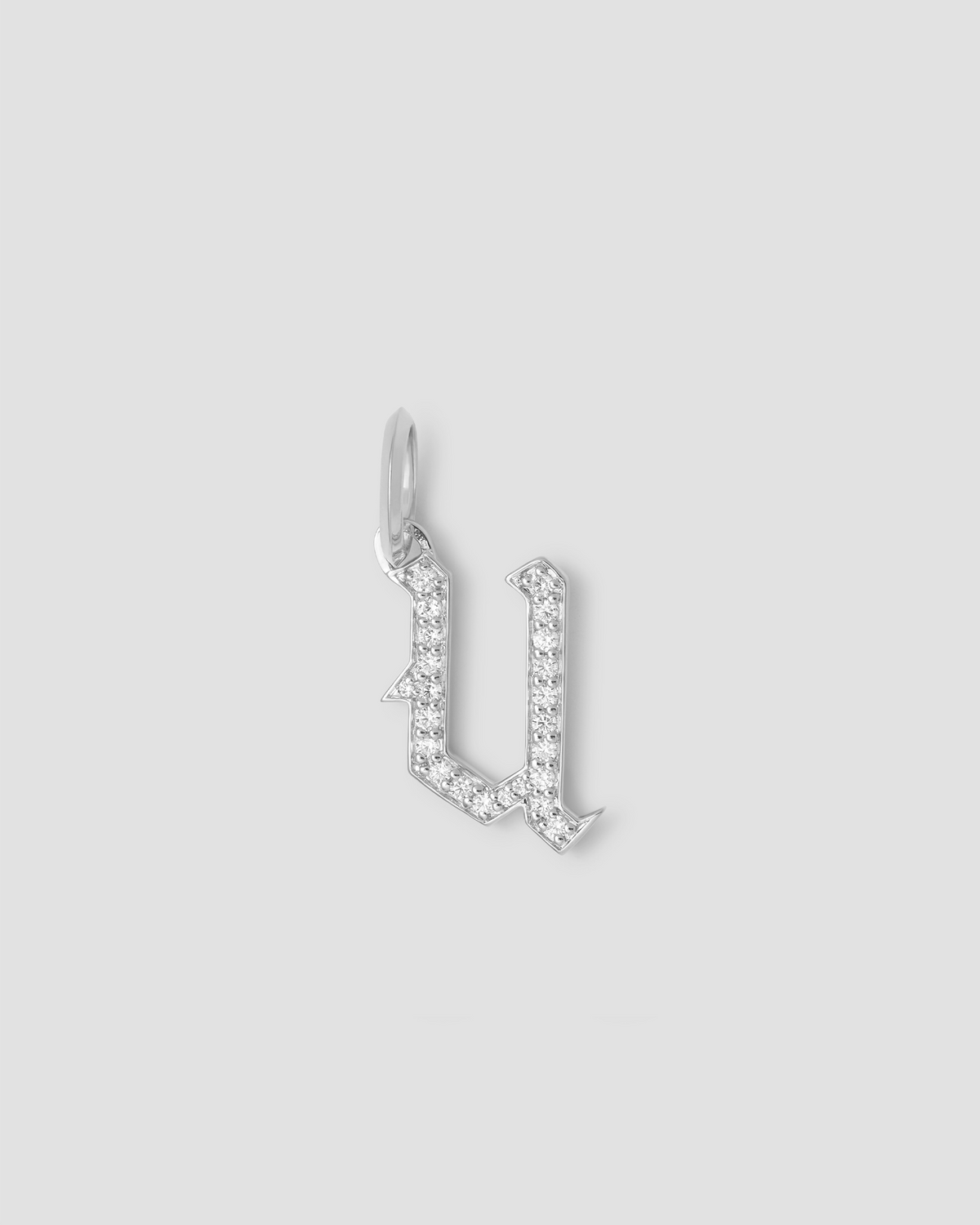 Capital Gothic Letter Charm with Pavé White Diamonds 18K gold charm - styled on model | necklace with charms