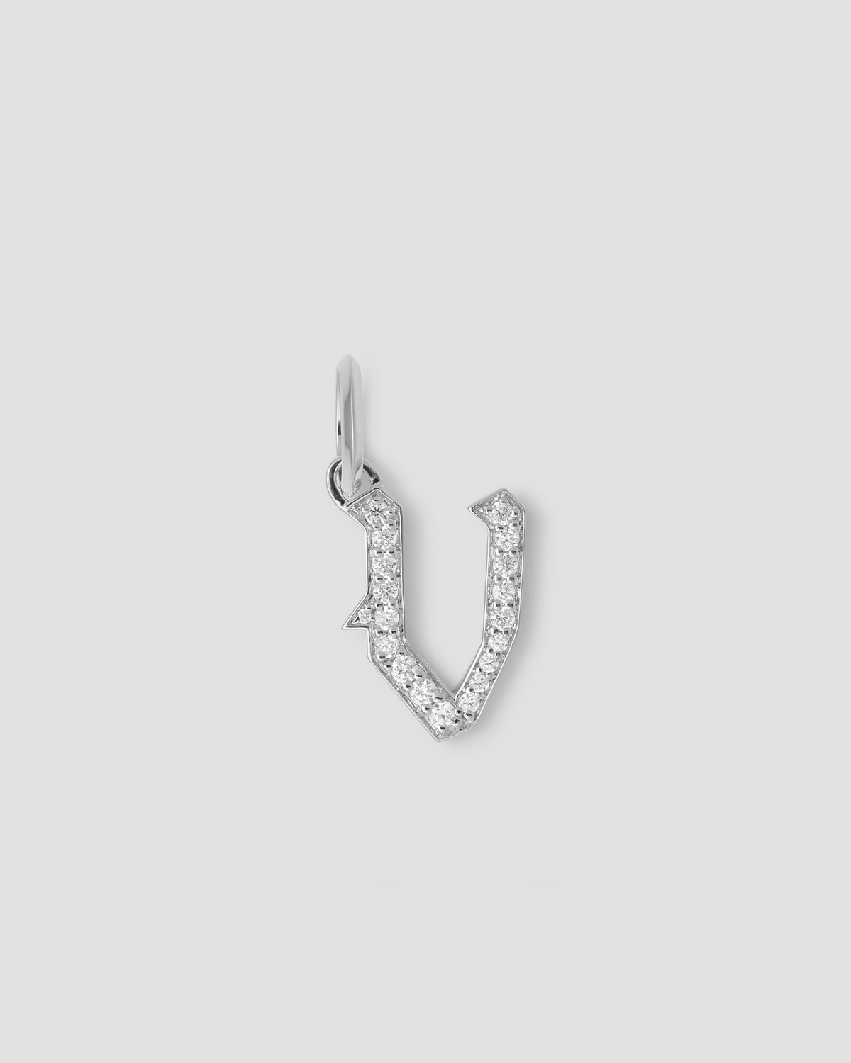 Capital Gothic Letter Charm with Pavé White Diamonds 18K gold charm - alternate angle | necklace with charms