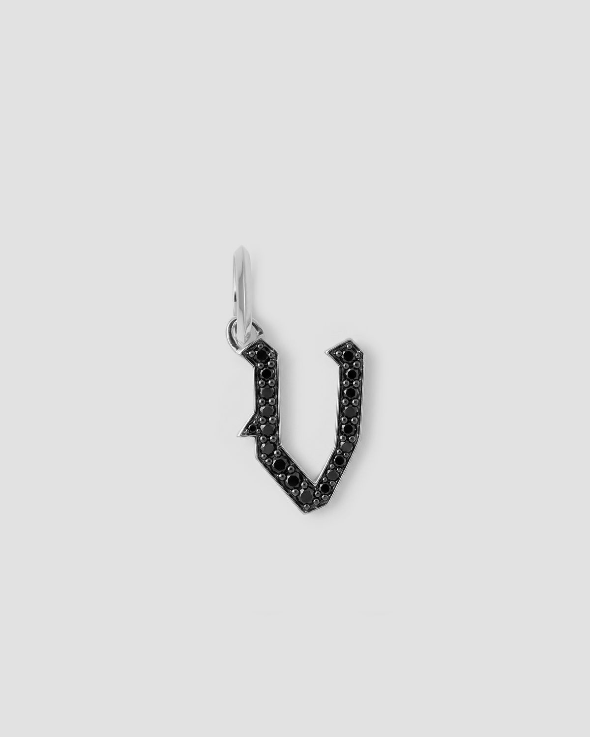Capital Gothic Letter Charm with Pavé Black Diamonds