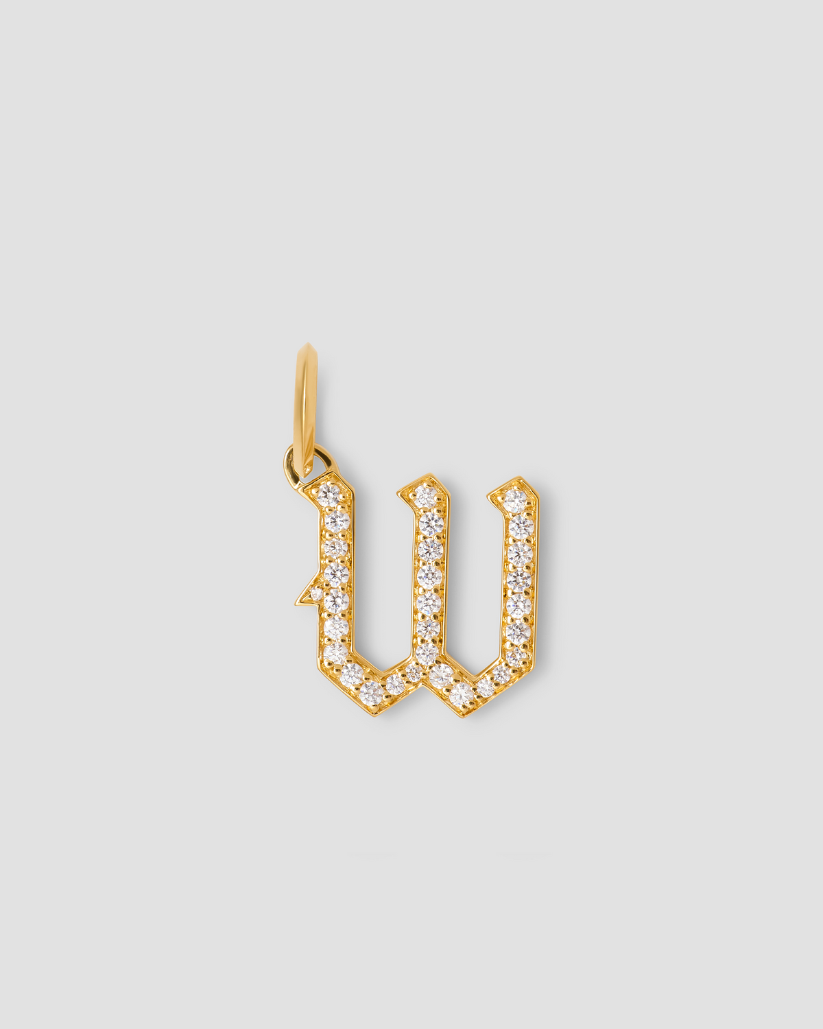 Capital Gothic Letter Charm with Pavé White Diamonds 18K gold charm - styled on model | necklace with charms