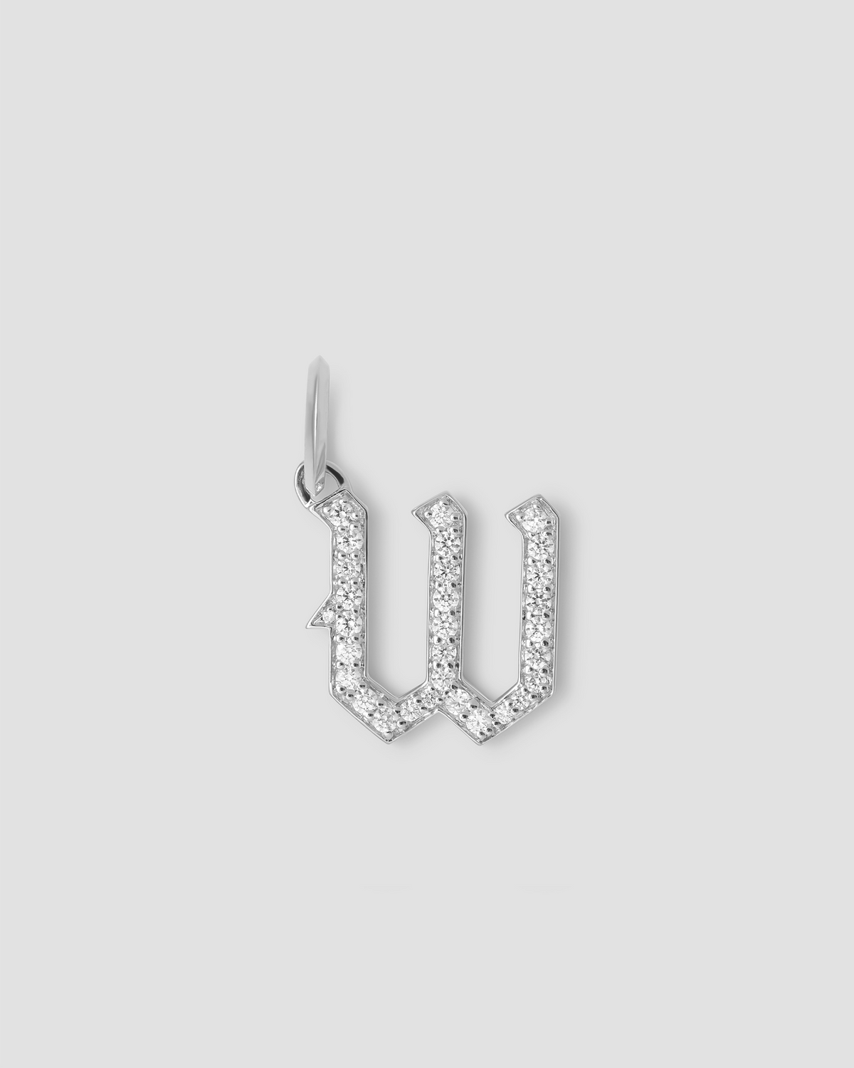 Capital Gothic Letter Charm with Pavé White Diamonds 18K gold charm - side view | necklace with charms
