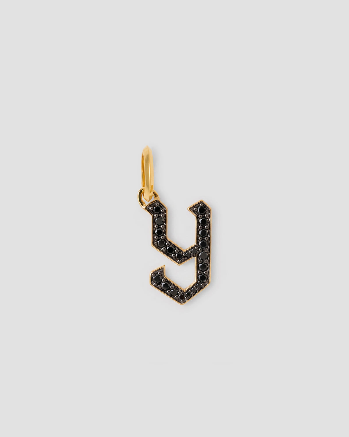 Capital Gothic Letter Charm with Pavé Black Diamonds