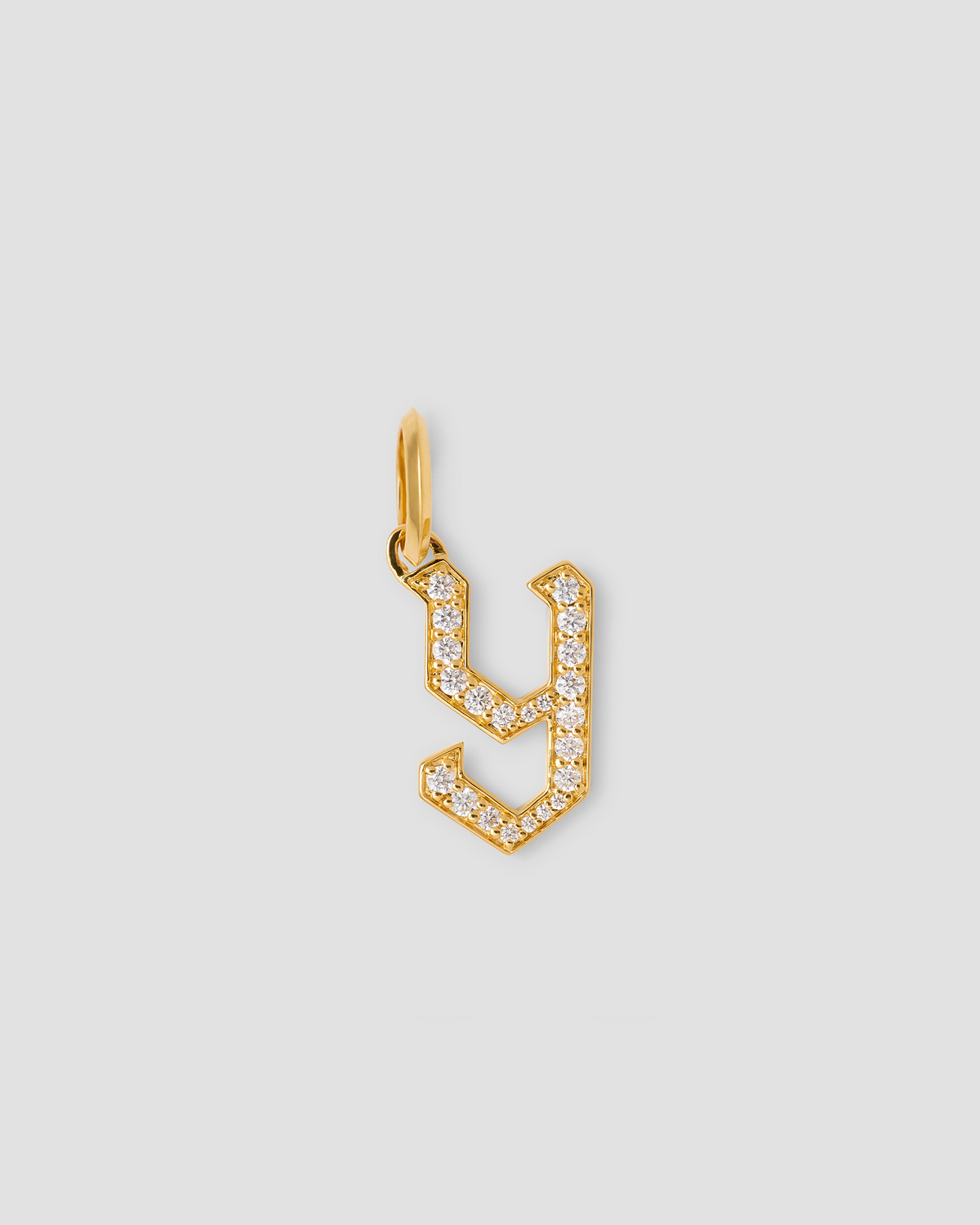 Capital Gothic Letter Charm with Pavé White Diamonds 18K gold charm - side view | necklace with charms