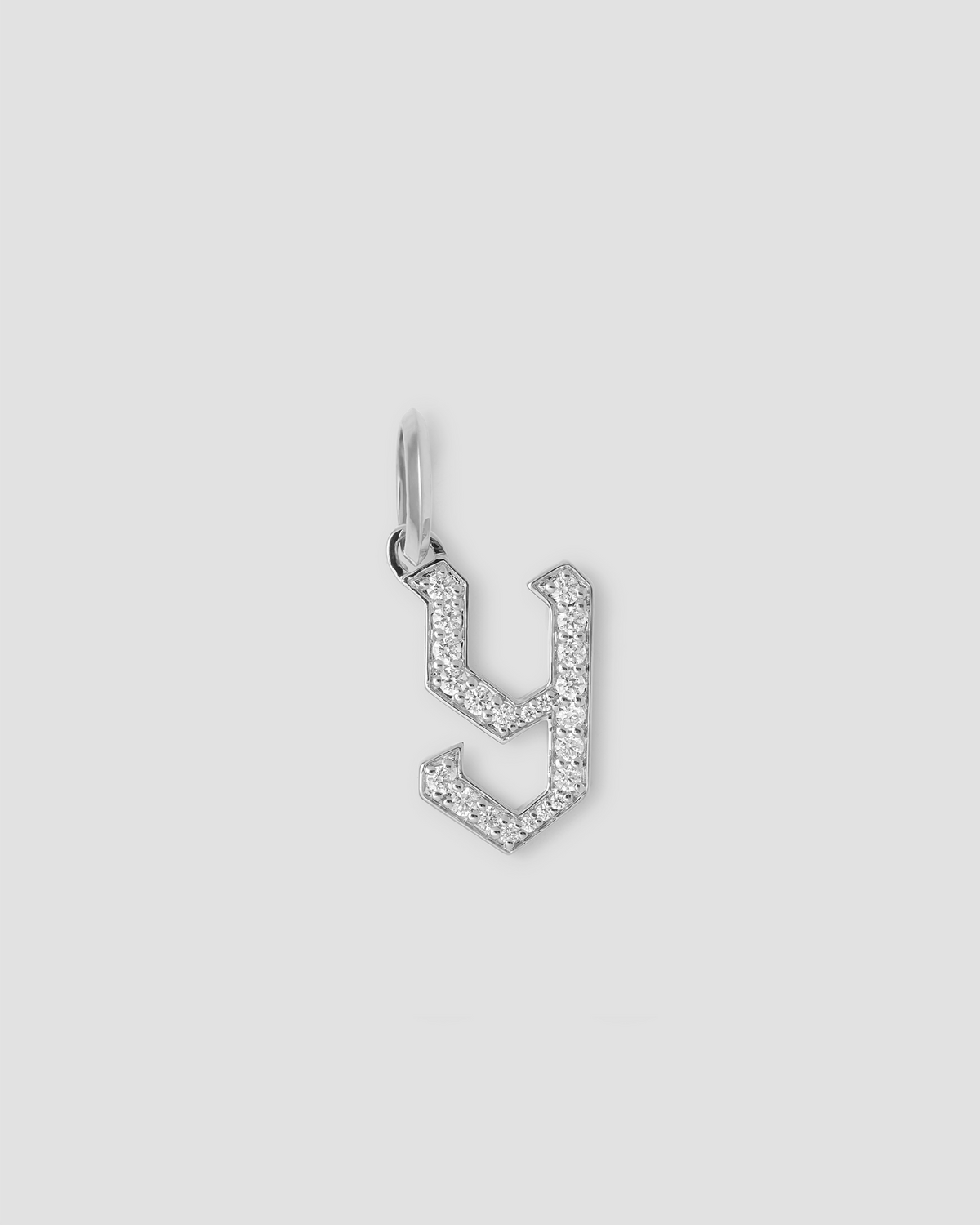Capital Gothic Letter Charm with Pavé White Diamonds 18K gold charm - product detail shot | necklace with charms