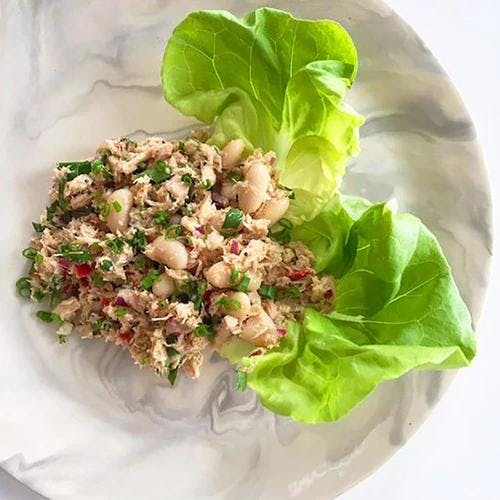 Lettuce wraps filled with mayo-free tuna salad 