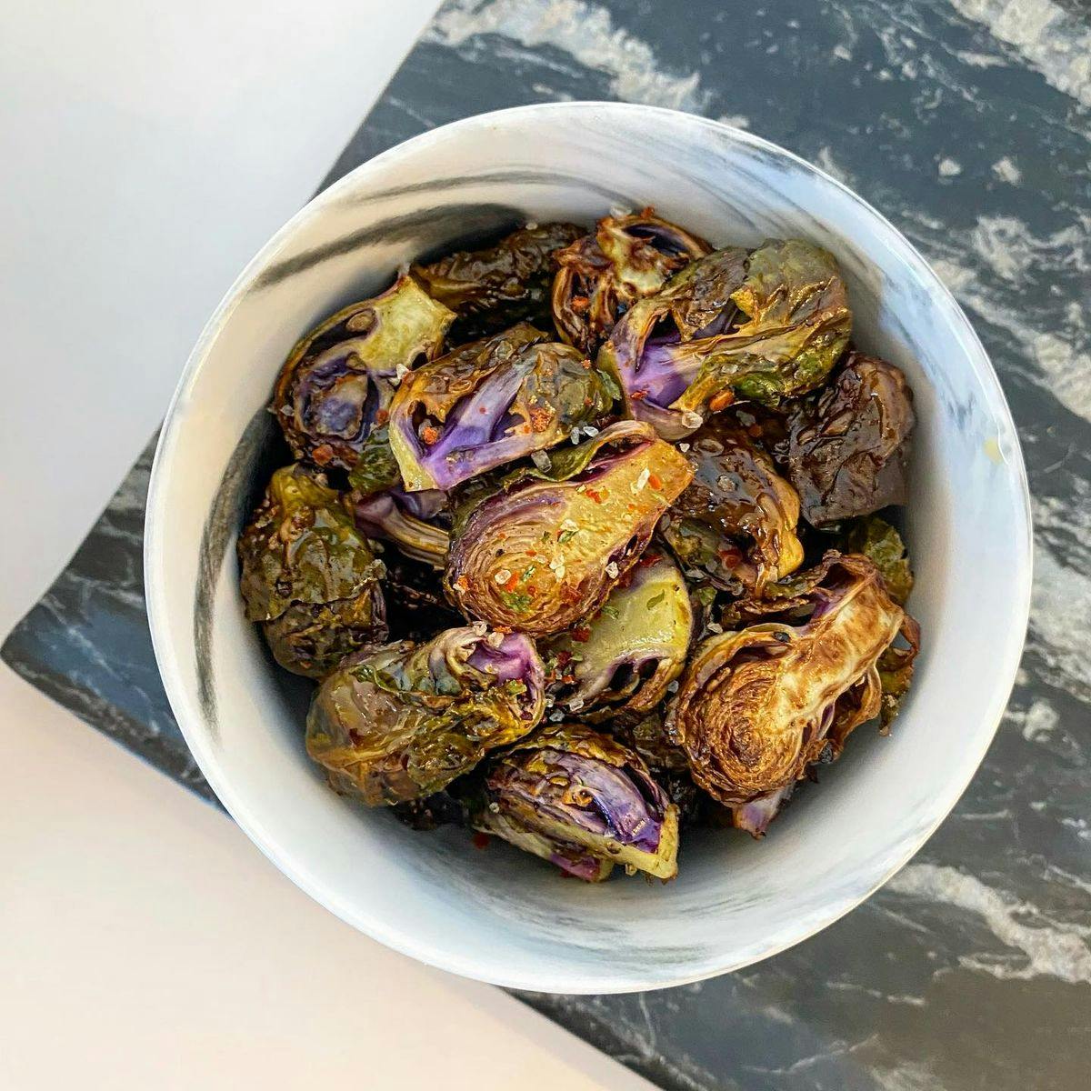 roasted brussle sprouts In bowl 