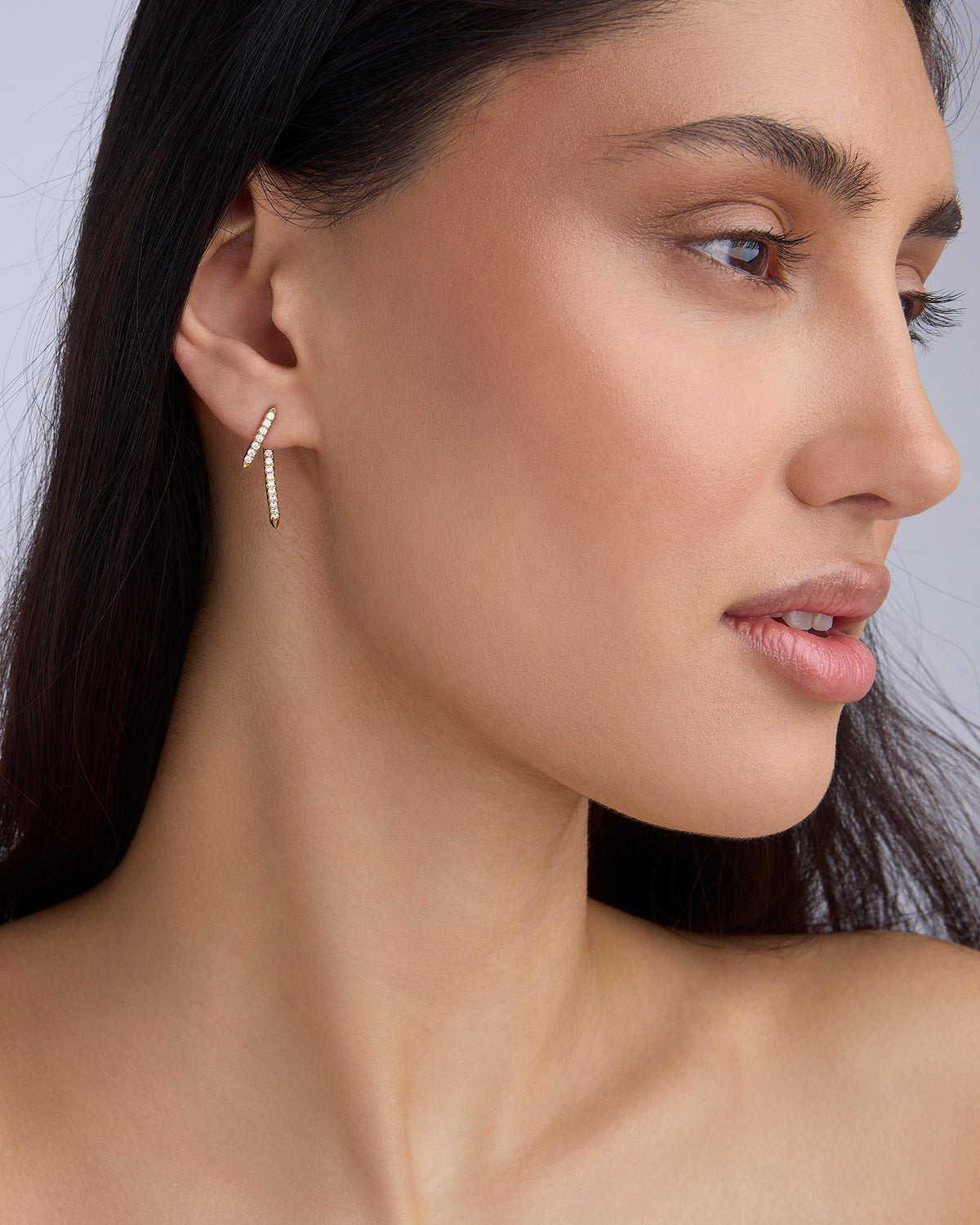 Pavé Diamond Tusk Earring in 18K Yellow Gold 18K gold earring - styled on model | diamond earrings for women