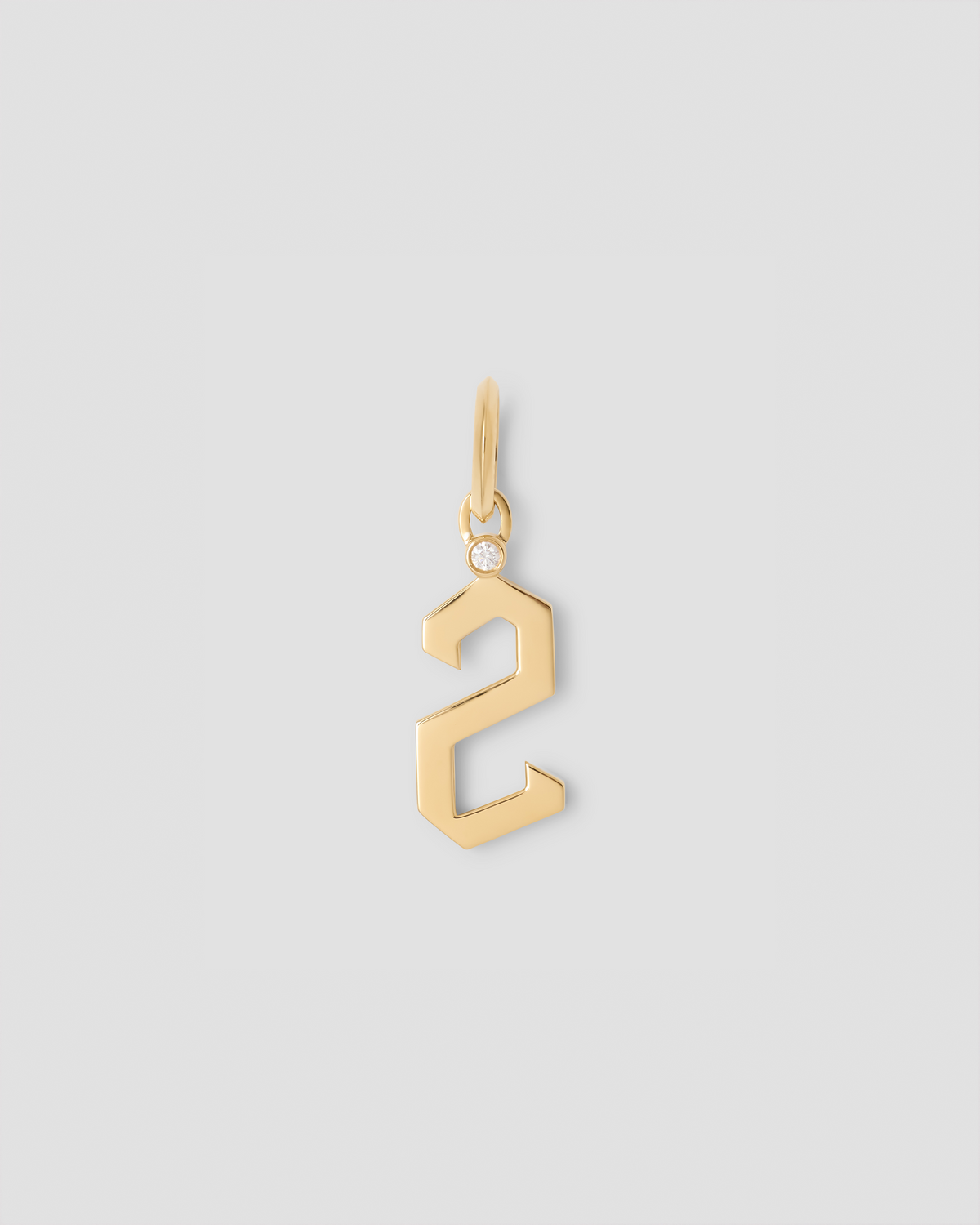 Gothic Number Charm with Diamond in 18K Yellow Gold charm - alternate angle | gold charm necklace