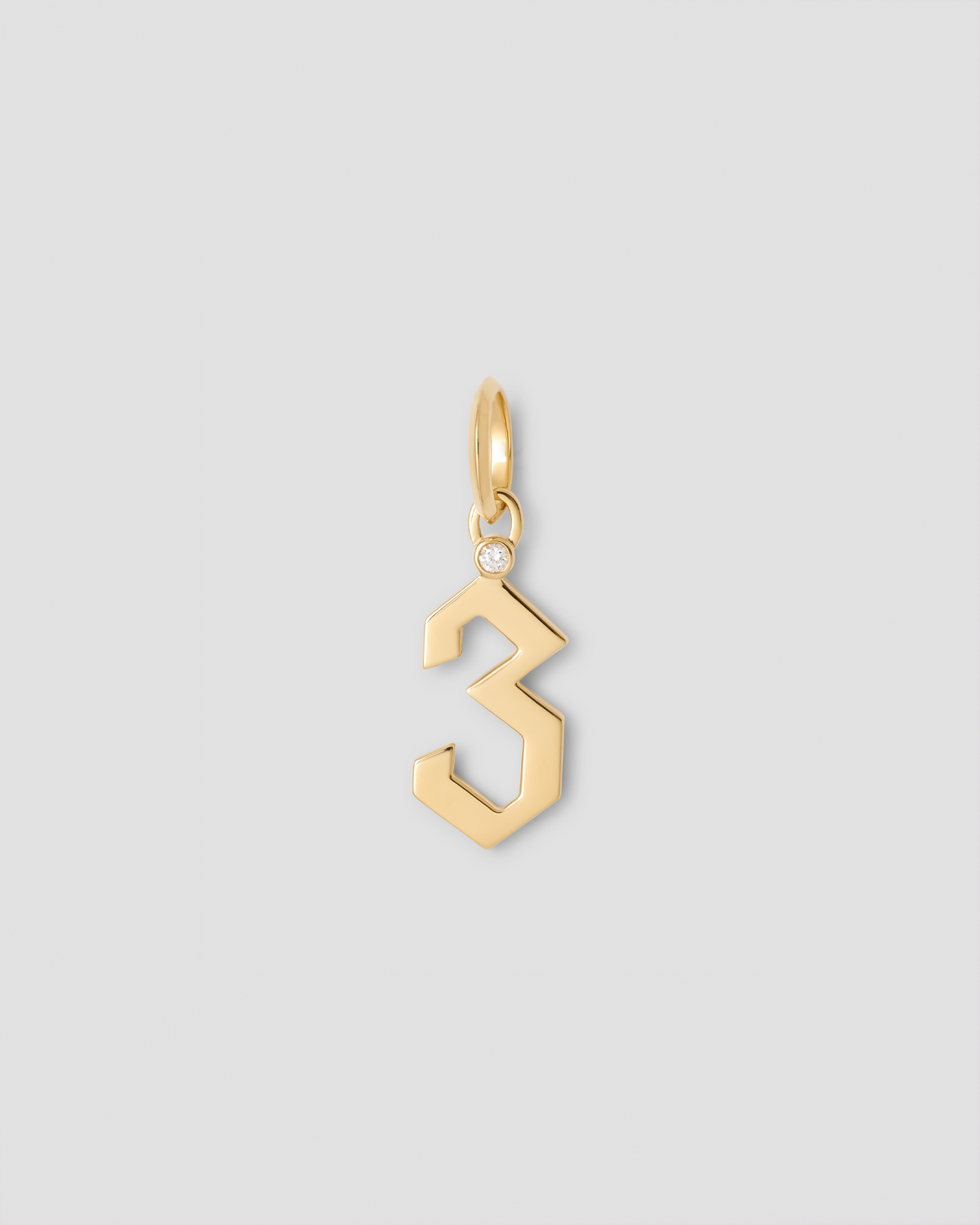 Gothic Number Charm with Diamond in 18K Yellow Gold charm - side view | gold charm necklace