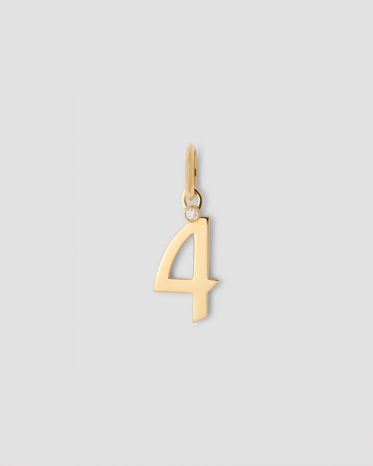 Gothic Number Charm with Diamond in 18K Yellow Gold charm - worn look | gold charm necklace