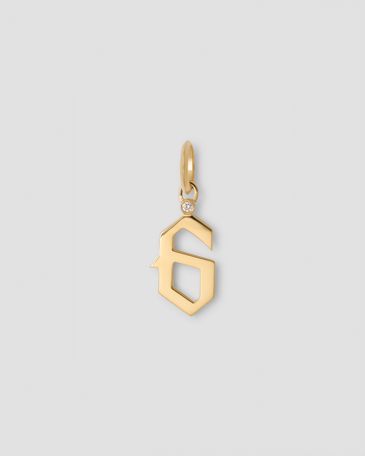 Gothic Number Charm with Diamond in 18K Yellow Gold charm - back view | gold charm necklace