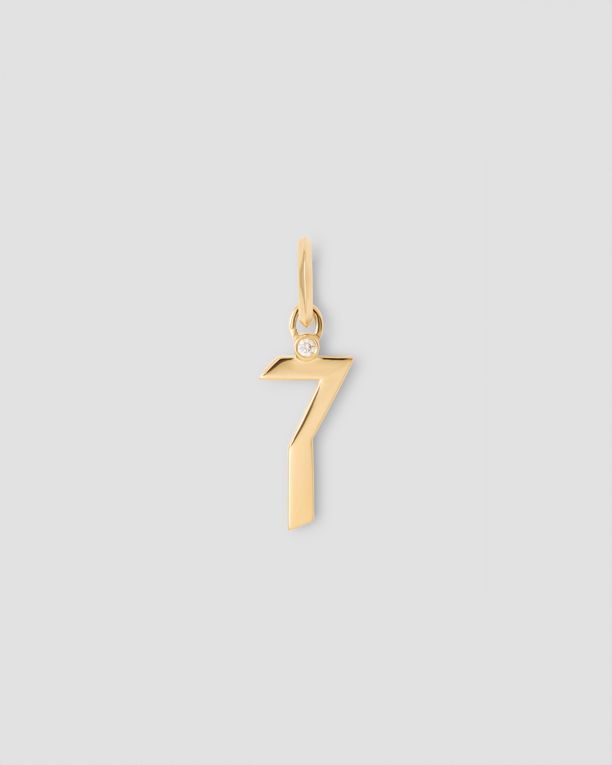 Gothic Number Charm with Diamond in 18K Yellow Gold charm - front view | gold charm necklace