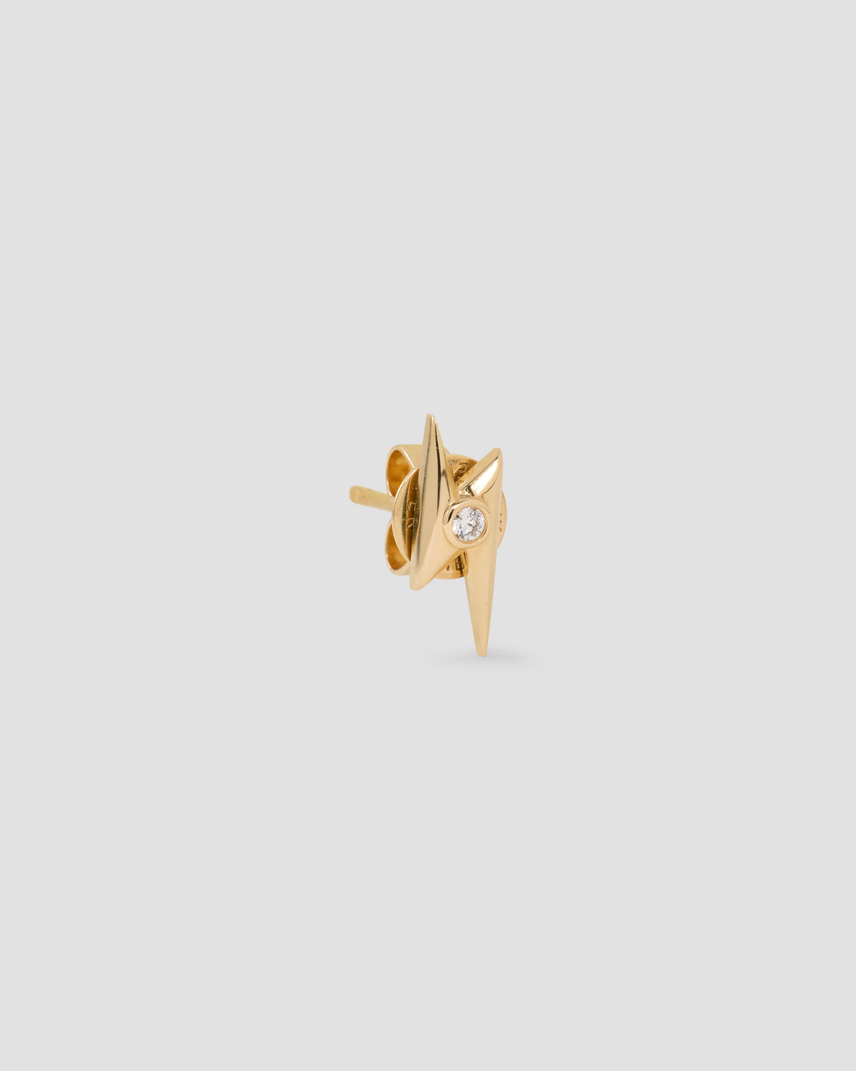 Lightning Bolt Stud gold earring - close-up detail | diamond stud earrings