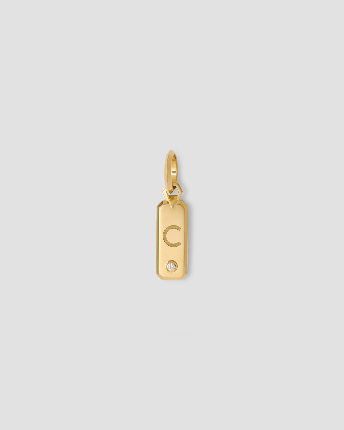 Minimal Block Letter Dog Tag in 18K Yellow gold charm - worn look | necklace with charms