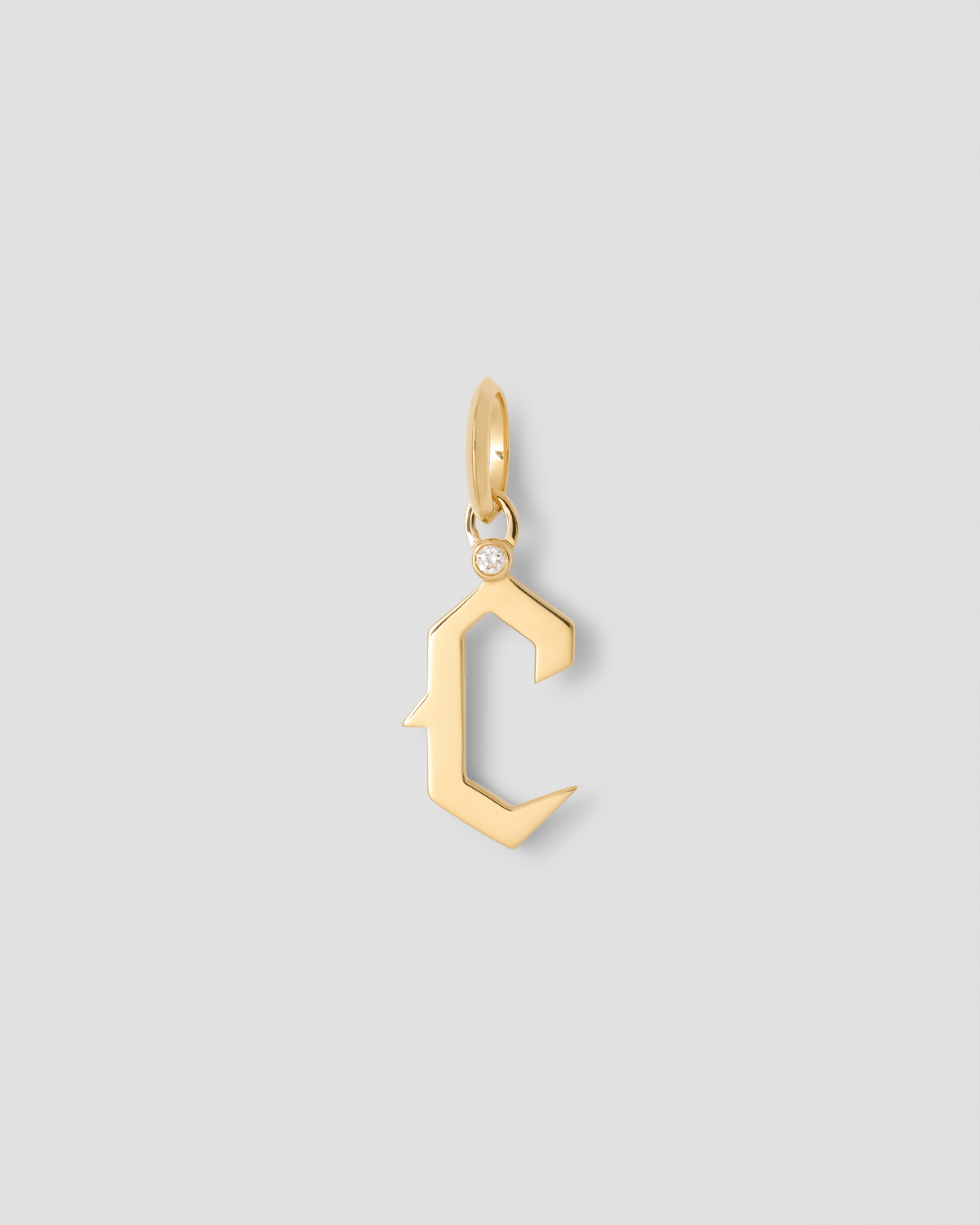 Capital Gothic Letter Charm with Diamond in 18K Yellow Gold 18K gold charm - worn look | charm necklaces