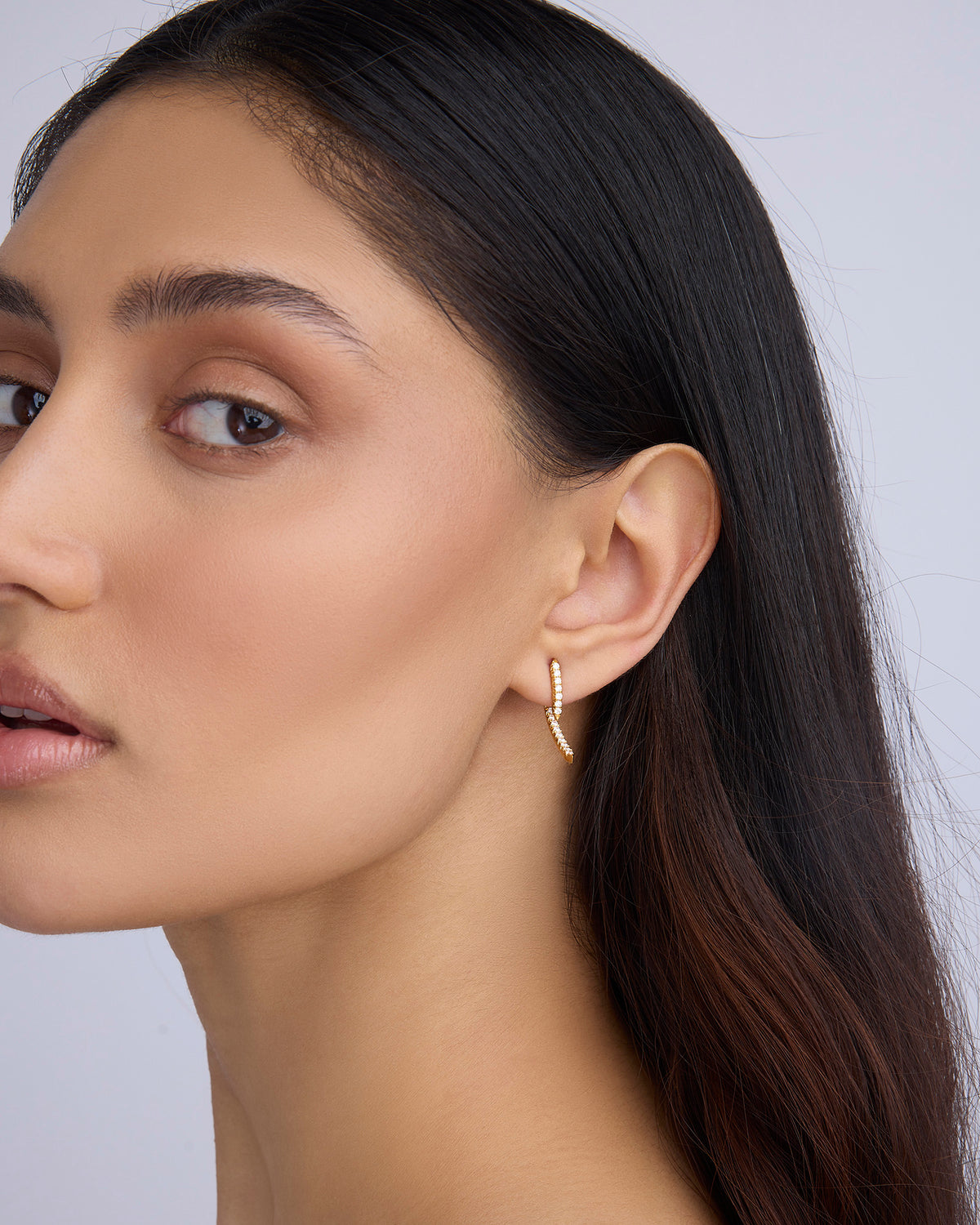 Pavé Diamond Tusk Earring in 18K Yellow Gold 18K gold earring - side view | diamond earrings for women
