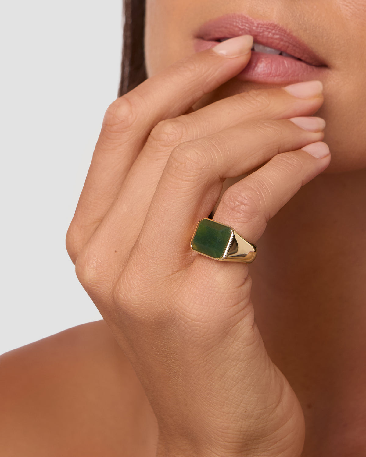 Small Semi-Precious Emerald Signet Ring