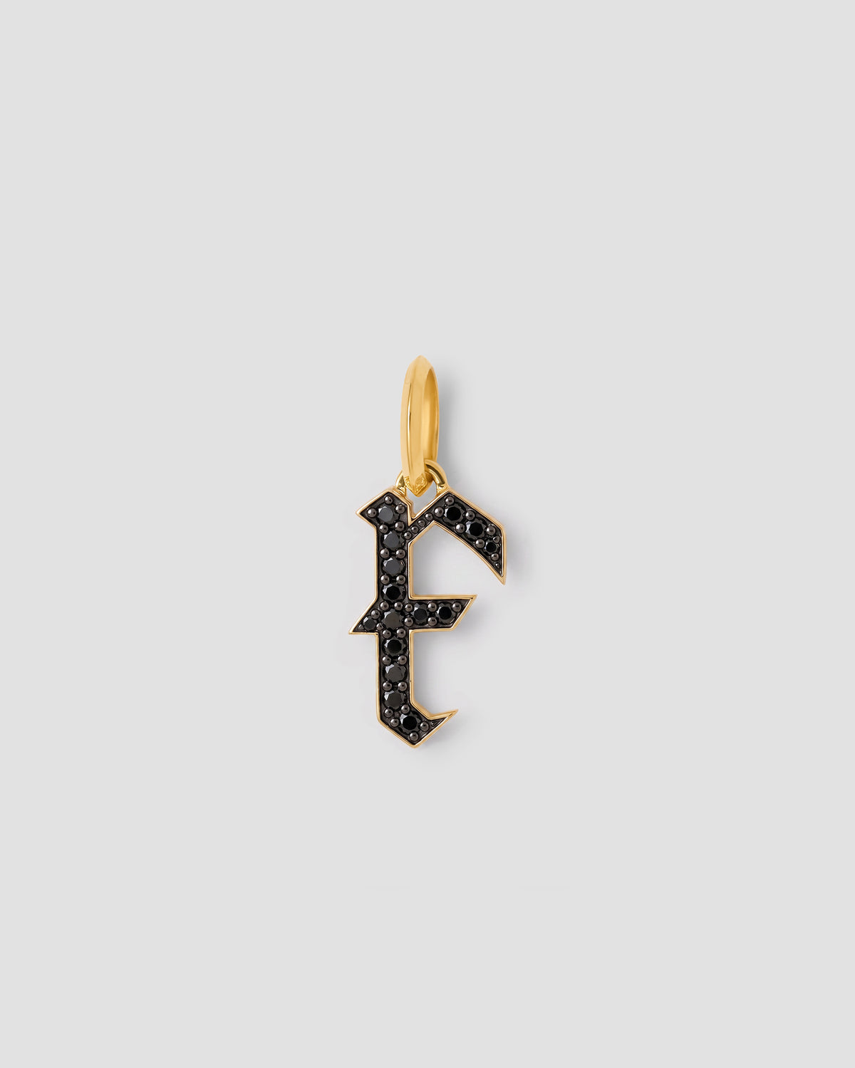 Capital Gothic Letter Charm with Pavé Black Diamonds