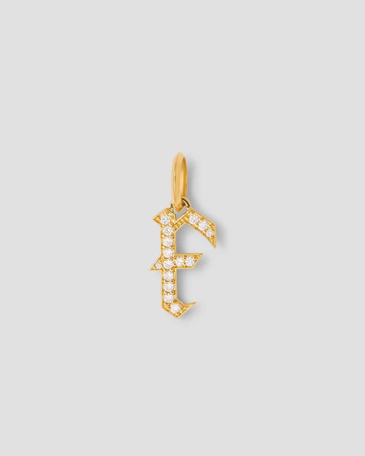 Capital Gothic Letter Charm with Pavé White Diamonds 18K gold charm - front view | necklace with charms
