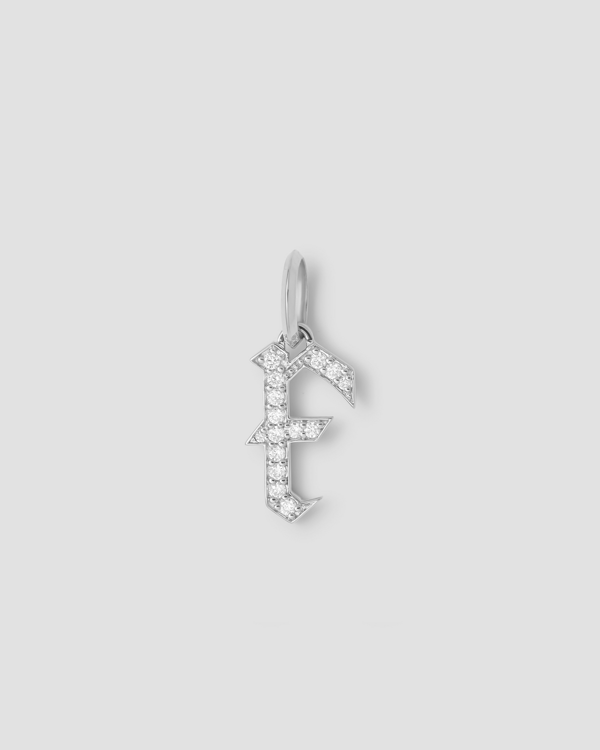 Capital Gothic Letter Charm with Pavé White Diamonds 18K gold charm - alternate angle | necklace with charms