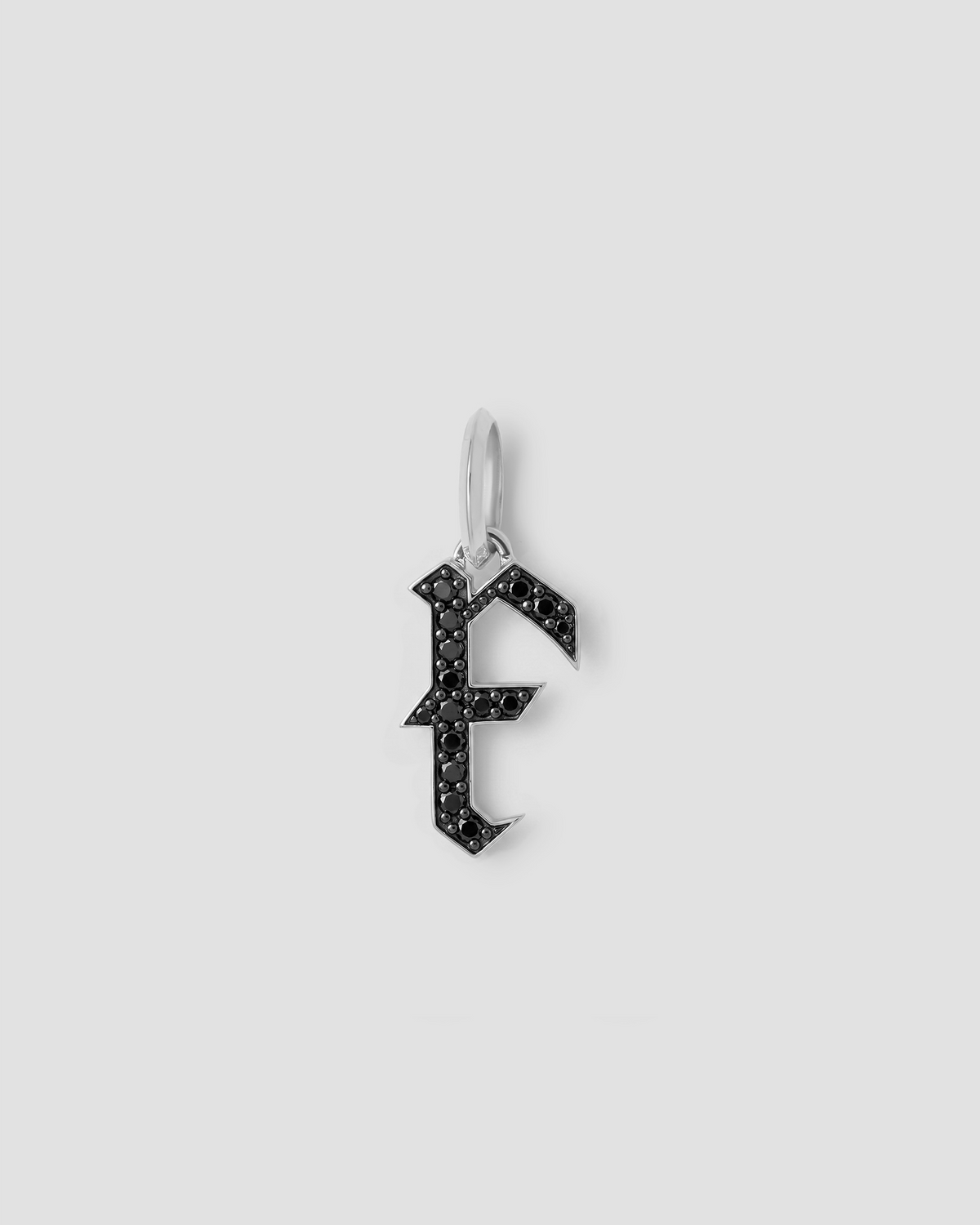 Capital Gothic Letter Charm with Pavé Black Diamonds