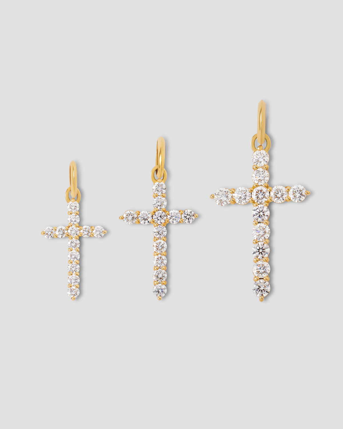 Medium Floating Diamond Cross gold charm - alternate angle | womens diamond cross pendant