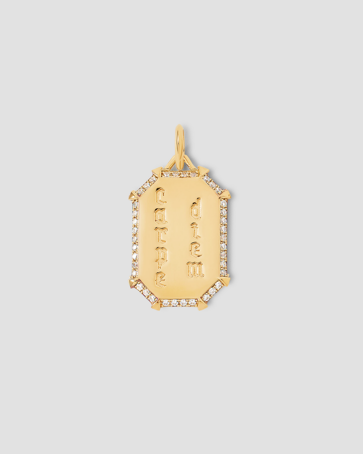 Personalized Emerald Shield with Pave White Diamonds in 18K Yellow Gold 18K gold charm - front view | charm necklaces