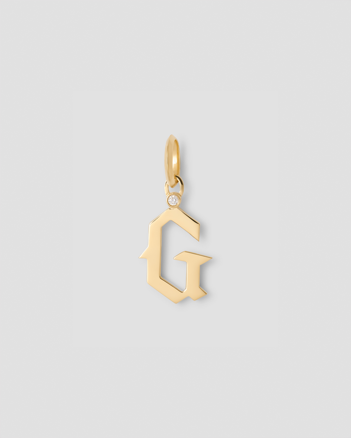 Capital Gothic Letter Charm with Diamond in 18K Yellow Gold 18K gold charm - close-up detail | charm necklaces