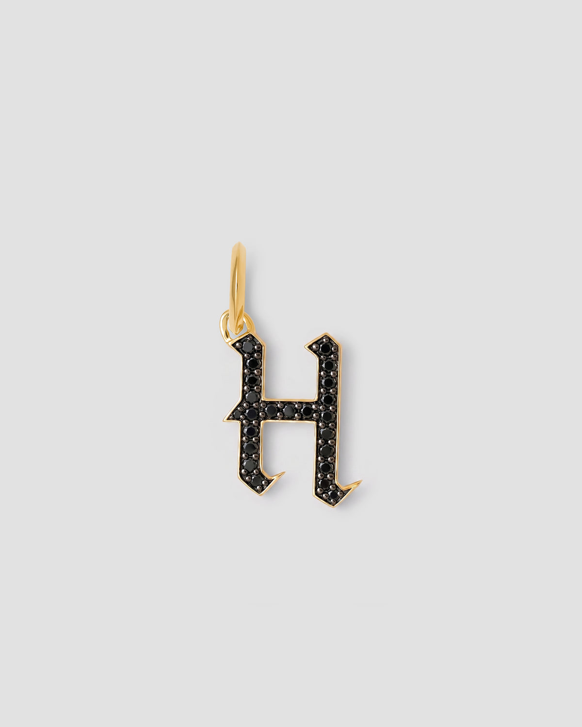 Capital Gothic Letter Charm with Pavé Black Diamonds