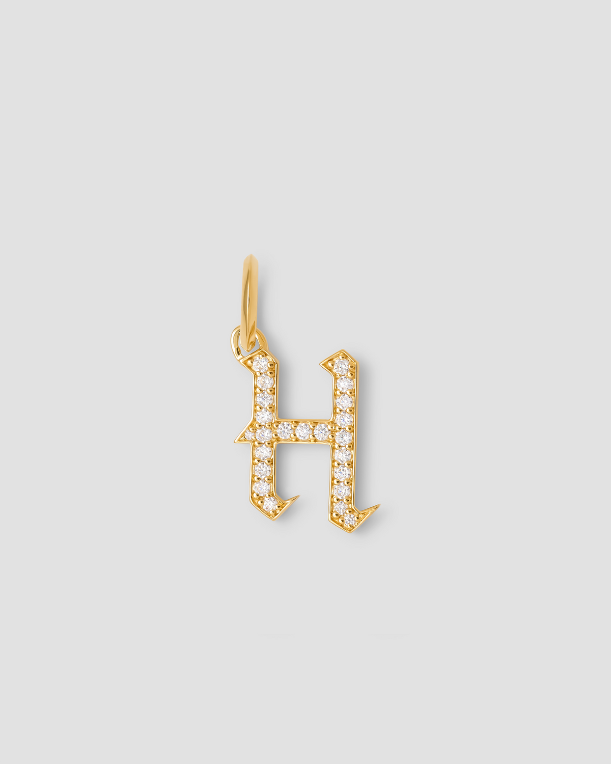 Capital Gothic Letter Charm with Pavé White Diamonds 18K gold charm - styled on model | necklace with charms