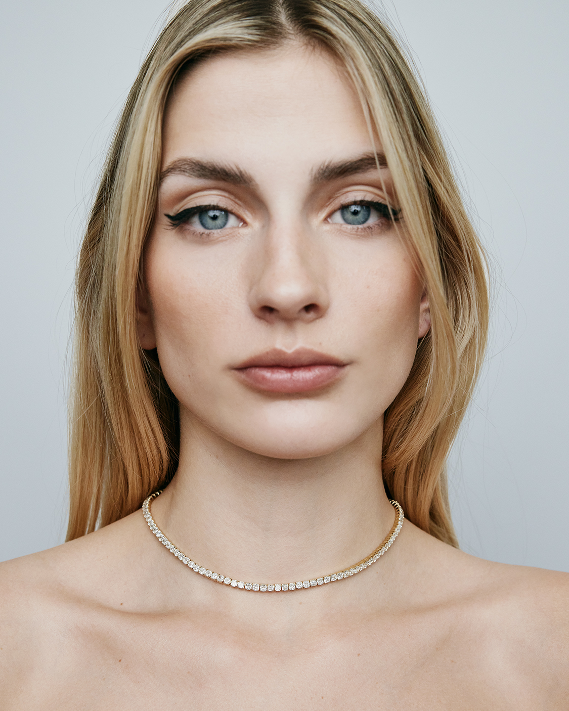 JF Lab - Cushion Cut Choker gold necklace - front view | lab grown diamond necklace
