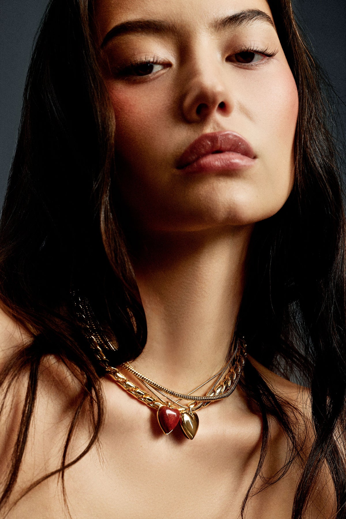 Semi-Precious Small Heart Chain Necklace gold necklace - side view | womens necklaces