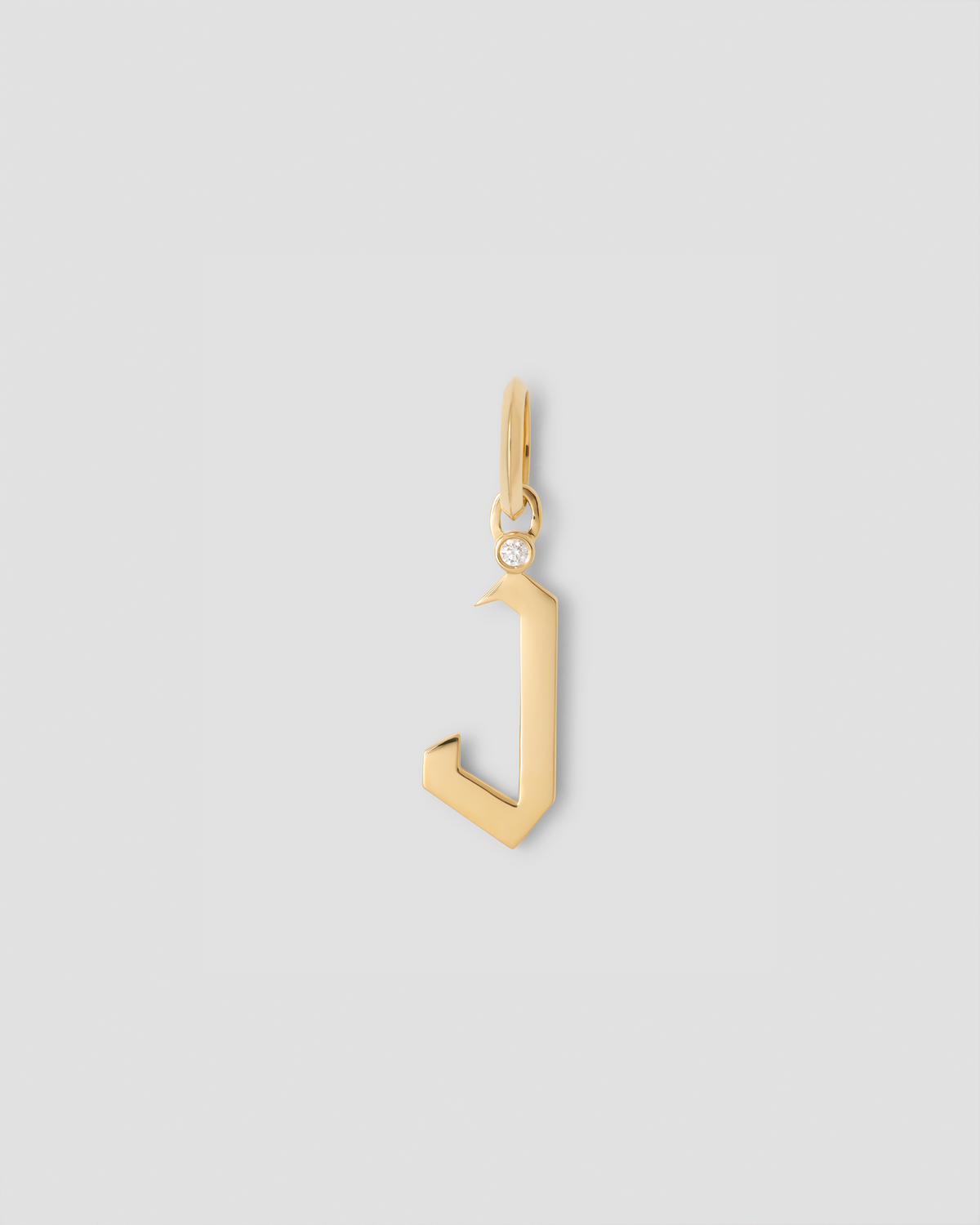 Capital Gothic Letter Charm with Diamond in 18K Yellow Gold 18K gold charm - side view | charm necklaces