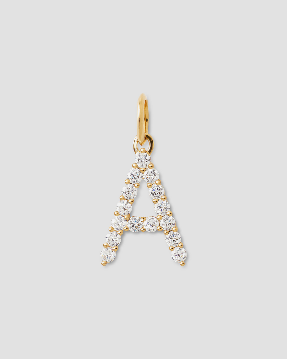 Large Floating Diamond Minimal Block Letter charm - styled on model | gold charm necklace