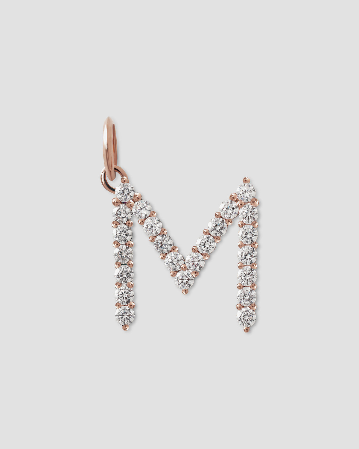 Large Floating Diamond Minimal Block Letter charm - side view | gold charm necklace