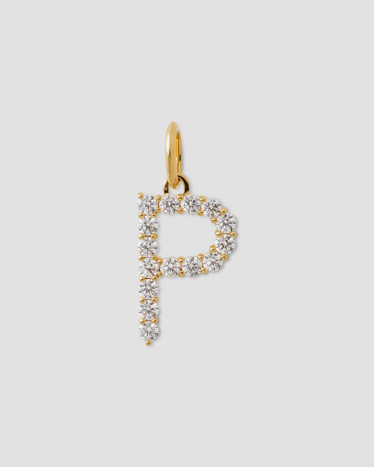 Large Floating Diamond Minimal Block Letter charm - alternate angle | gold charm necklace