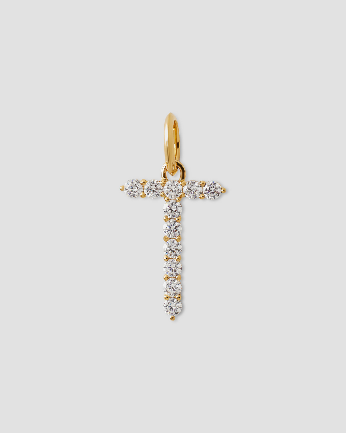 Large Floating Diamond Minimal Block Letter charm - back view | gold charm necklace