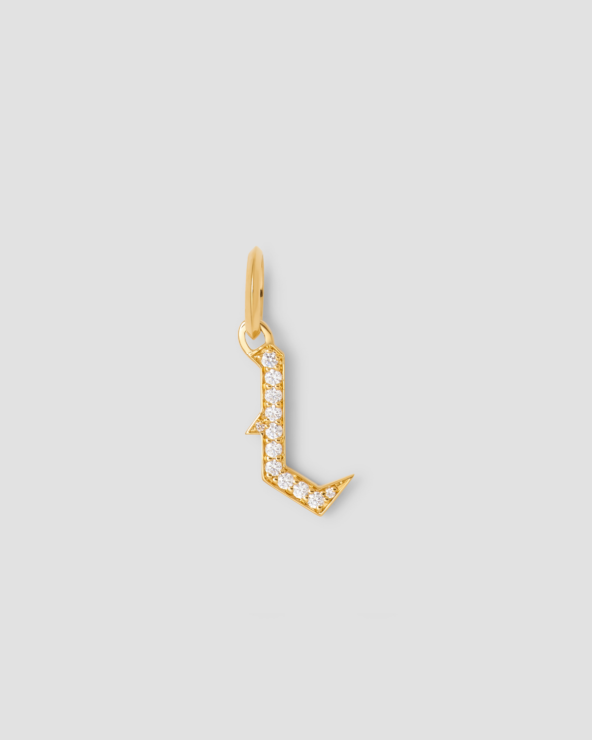 Capital Gothic Letter Charm with Pavé White Diamonds 18K gold charm - product detail shot | necklace with charms