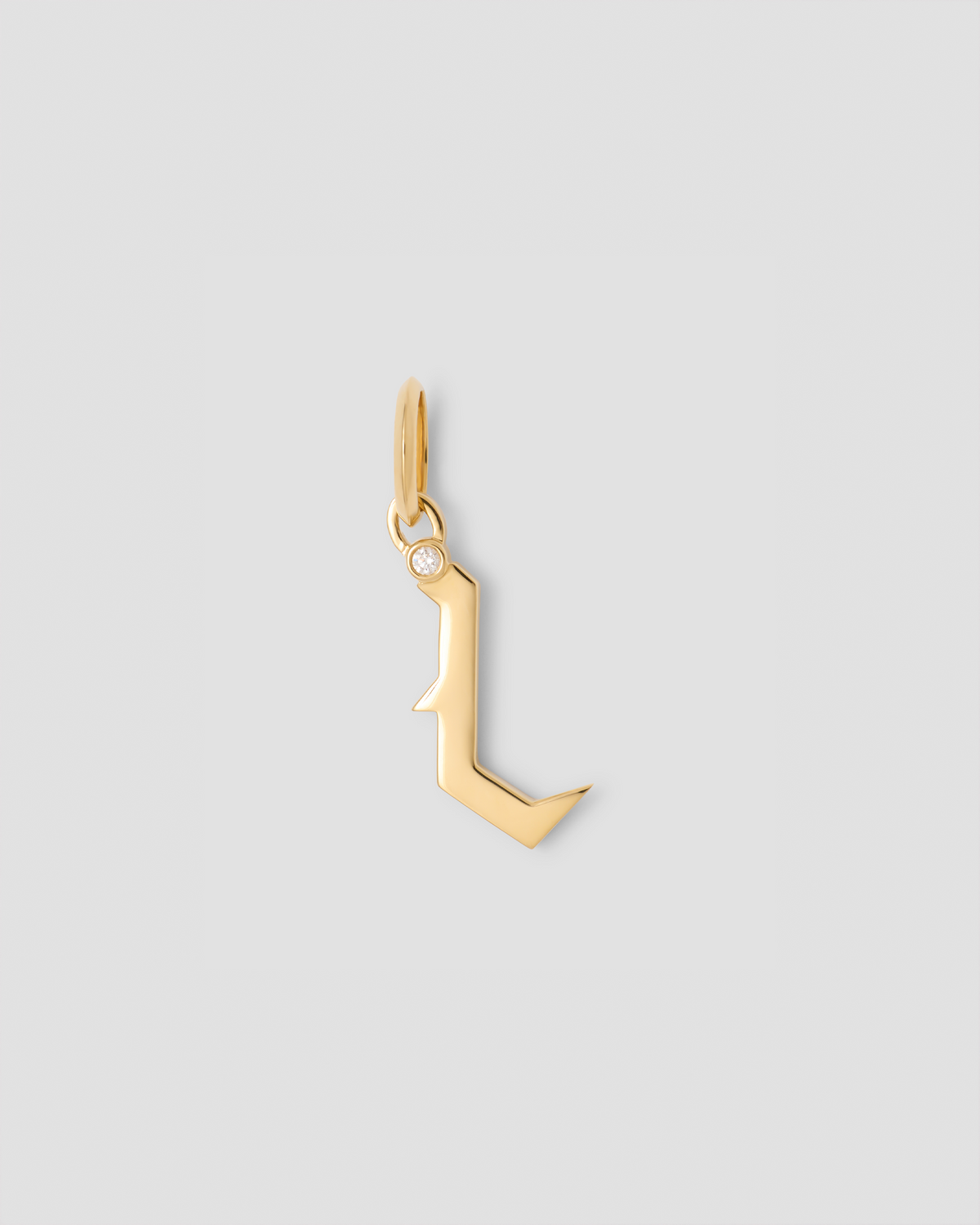 Capital Gothic Letter Charm with Diamond in 18K Yellow Gold 18K gold charm - product detail shot | charm necklaces
