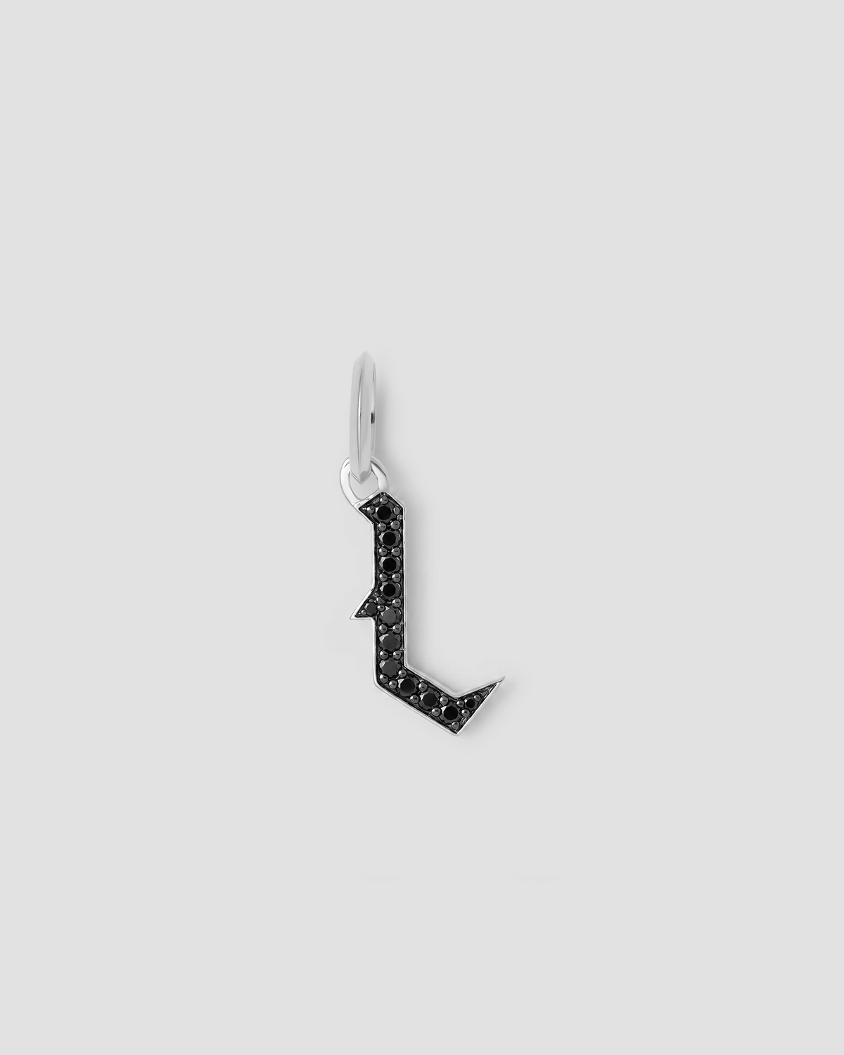 Capital Gothic Letter Charm with Pavé Black Diamonds