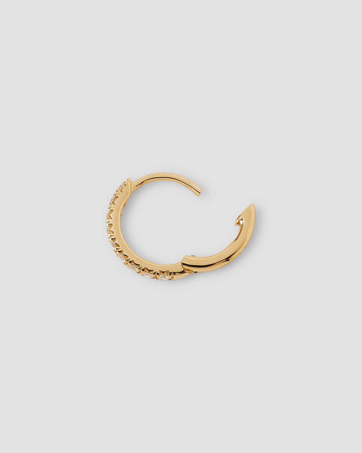 18K Essential Pavé Tiny Huggie gold earring - worn look | diamond huggie earrings