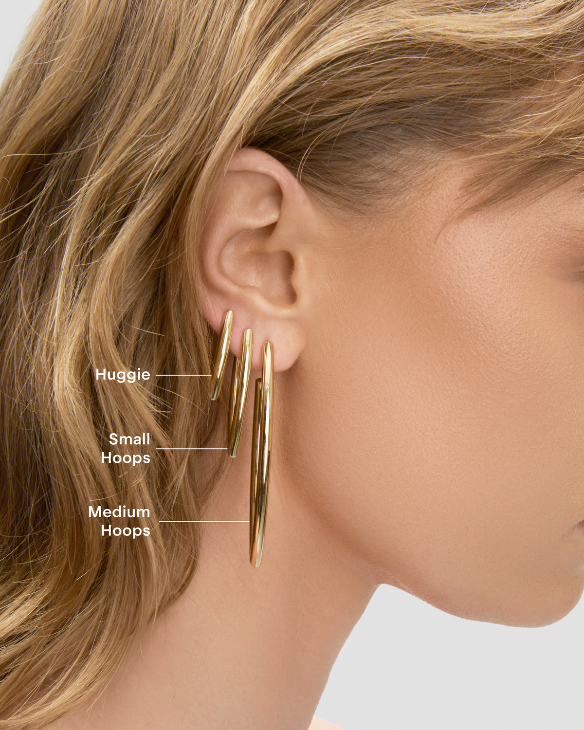 Medium Marquise Hoops gold earring - alternate angle | medium hoop earrings